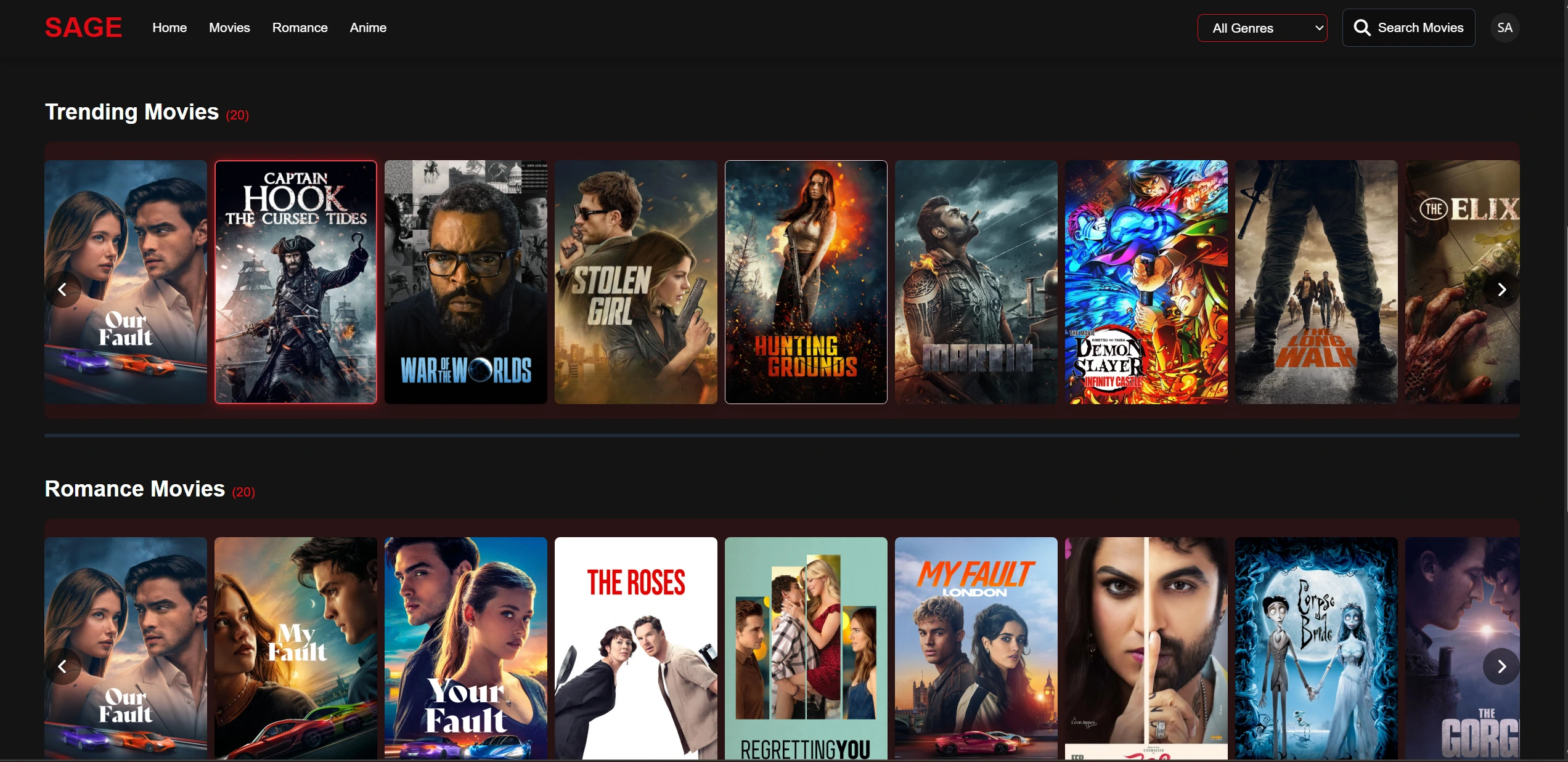 SageMovies Platform Screenshot